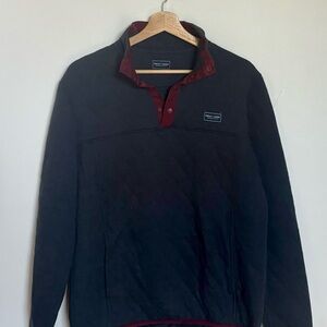 Quilted Pullover Sweater - Black with Burgundy Trim